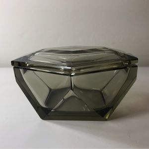Hexagon Smoked Glass Trinket box Vintage